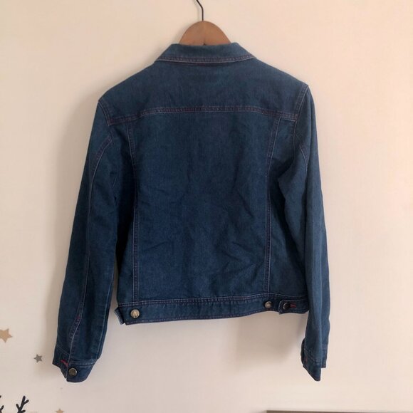 RARE Vintage Y2K AU COTON Brand Denim Jacket Women Size M Red Stitching Cotton - Picture 3 of 7